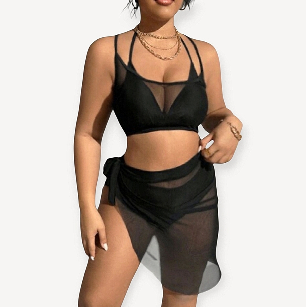 Overlay Bikini Cover Up Two Piece Set